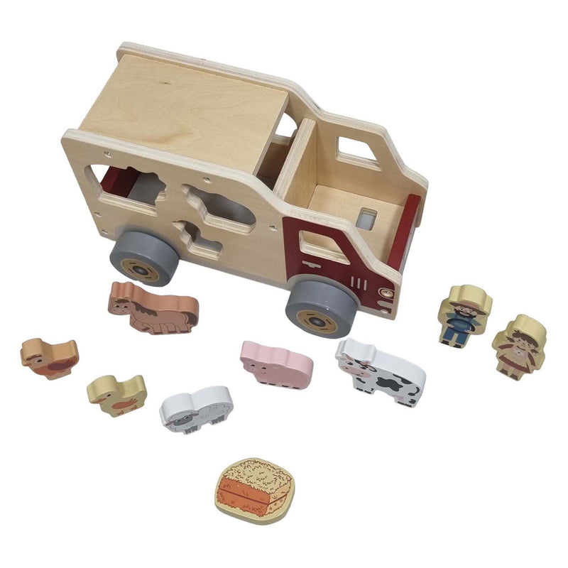 Load image into Gallery viewer, Playwood houten vormenauto boerderijdieren speelgoed educatief.
