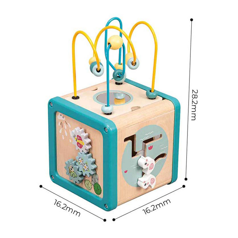 Load image into Gallery viewer, Playwood houten activiteiten kubus met kralenframe
