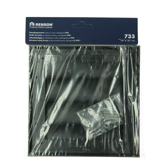Renson 1069266 - opbouw dampkaprooster pvc 733 (187x187) str 9005 (zwart) | 2 stuks