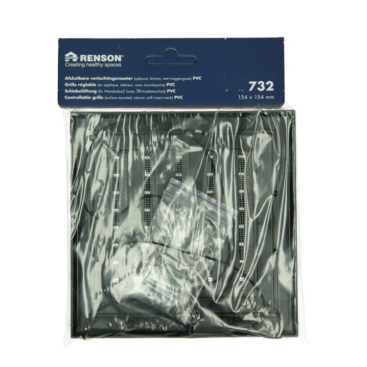 Load image into Gallery viewer, Renson 1069262 - opbouw regelbare rooster pvc 732 (154x154) str 9005 (zwart) | 2 stuks
