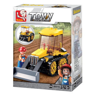 Sluban town bulldozer bouwspeelgoed kinderen vanaf 6 jaar - constructiespeelgoed modelbouw - bouwdoos met 132 bouwstenen - m38-b0377d