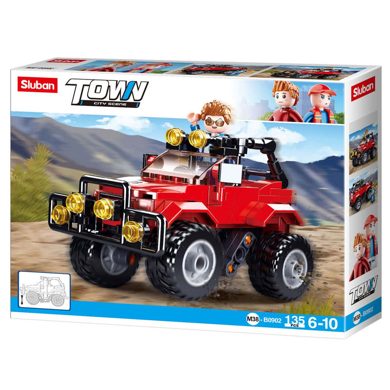 Load image into Gallery viewer, Sluban town rode jeep bouwspeelgoed kinderen vanaf 6 jaar – constructiespeelgoed modelbouw – bouwdoos met 135 bouwstenen en 1 minifiguur – m38-b0902
