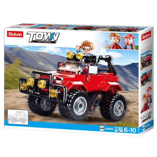 Sluban town rode jeep bouwspeelgoed kinderen vanaf 6 jaar – constructiespeelgoed modelbouw – bouwdoos met 135 bouwstenen en 1 minifiguur – m38-b0902
