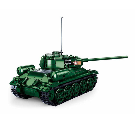 Sluban wwii t-34-85 tank bouwspeelgoed kinderen vanaf 8 jaar – constructiespeelgoed modelbouw – bouwdoos met 497 bouwstenen – m38-b0982