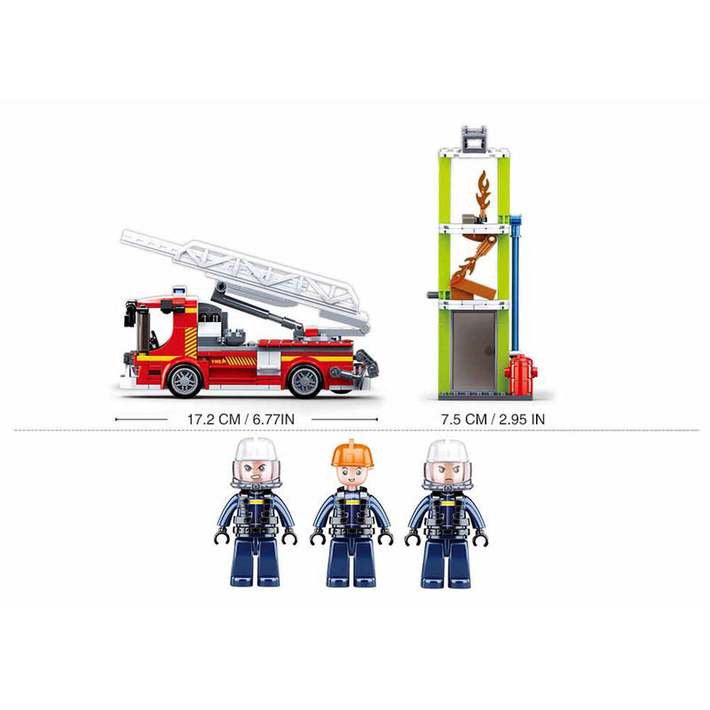 Load image into Gallery viewer, Sluban fire brandweerauto met telescoopladder ladderauto bouwspeelgoed kinderen vanaf 6 jaar – constructiespeelgoed bouwdoos met 343 bouwstenen – m38-b0966

