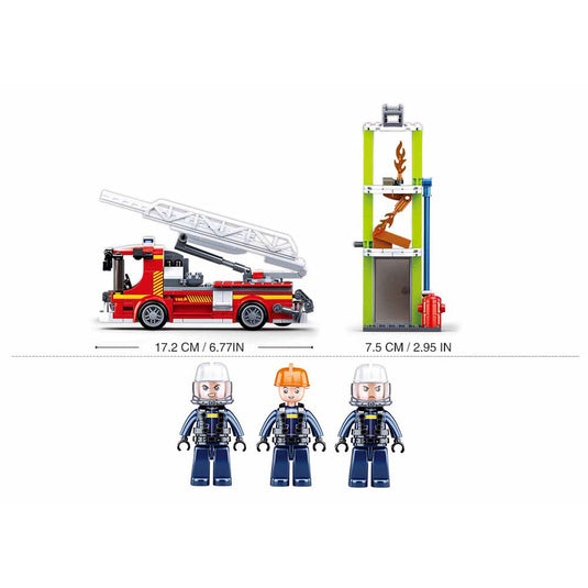 Sluban fire brandweerauto met telescoopladder ladderauto bouwspeelgoed kinderen vanaf 6 jaar – constructiespeelgoed bouwdoos met 343 bouwstenen – m38-b0966