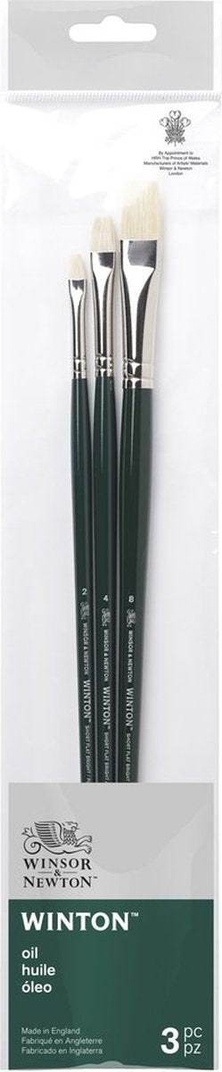 Winsor newton 5990608 winton oliepenselen set – 3 lange penselen voor olieverf (short flat varkenshaar in de maten 2, 4 en 8 )