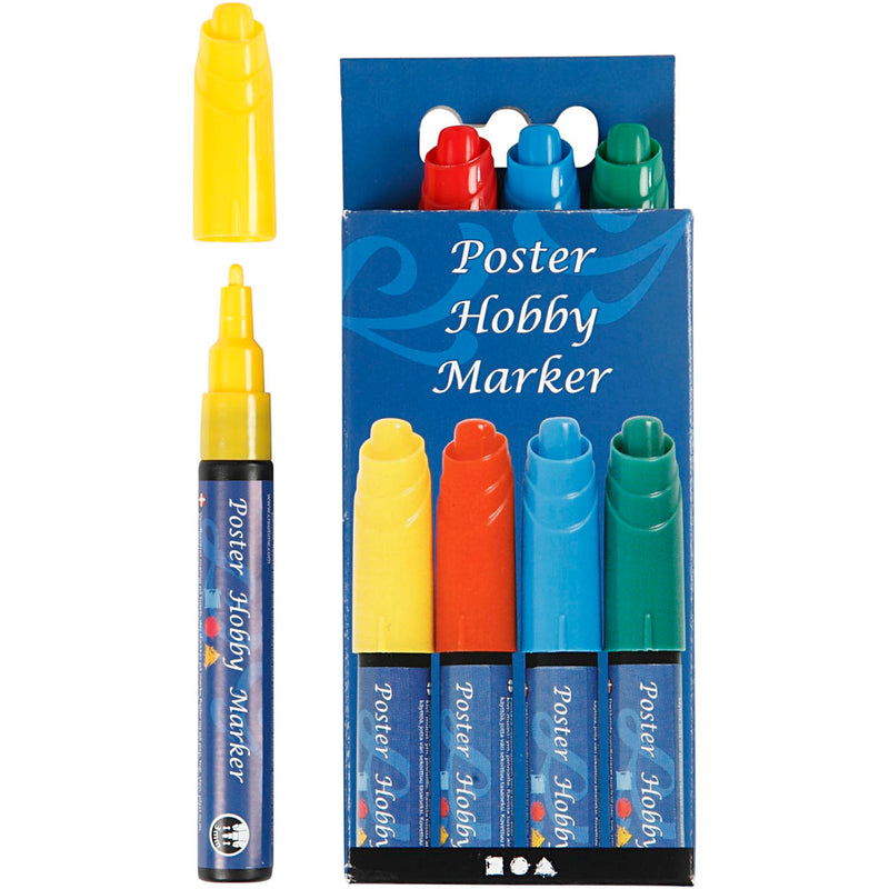 Afbeelding laden in galerijviewer, Https: www.cchobby.nl poster-hobby-marker-lijndikte-3-mm-blauw-groen-rood-geel-4-stuk-1-doos
