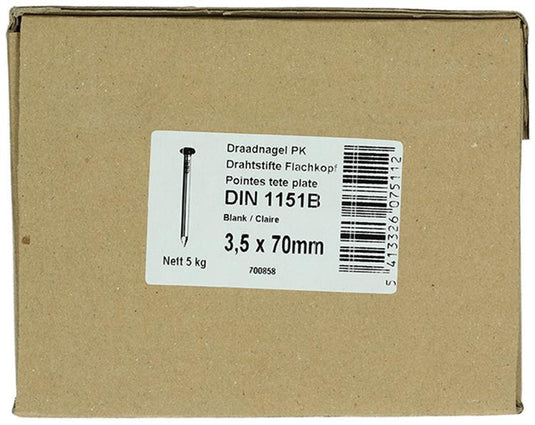 1015649 - doos 5 kg. nagels platte kop 3,5x70 mm | 2 stuks
