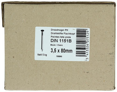 1015650 - doos 5 kg. nagels platte kop 3,5x80 mm | 3 stuks
