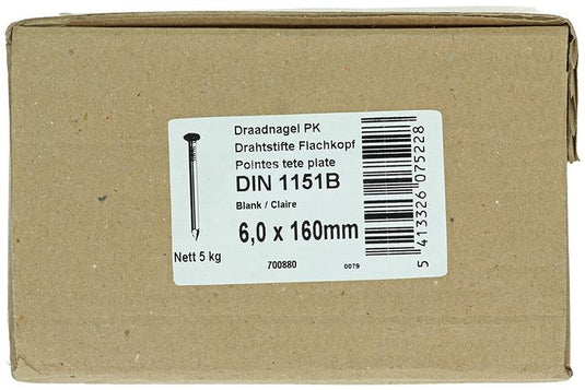 1015660 - doos 5 kg. nagels platte kop 6,0x160 mm | 2 stuks
