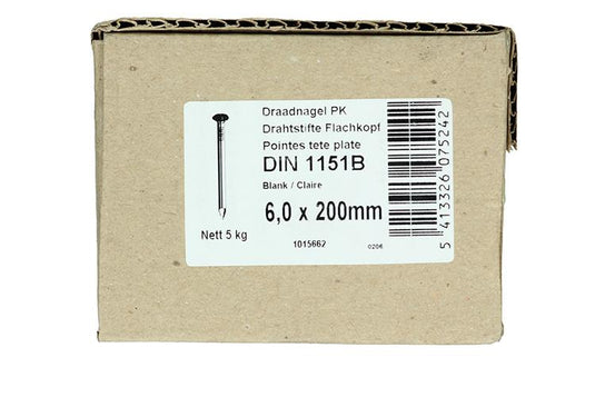 1015662 - doos 5 kg. nagels platte kop 6,5x200 mm | 3 stuks