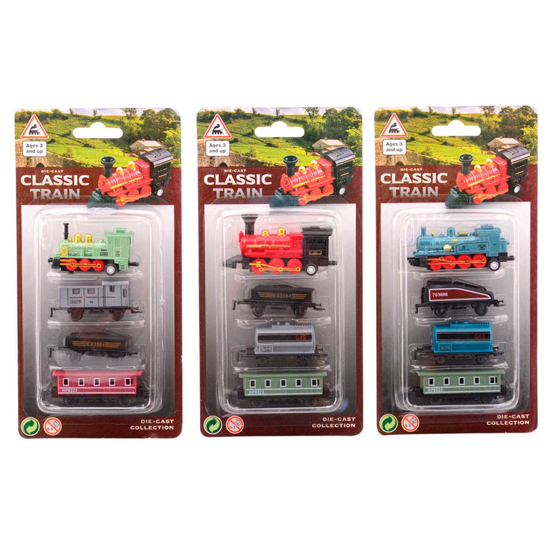 Load image into Gallery viewer, Johntoy diecast locomotief met drie wagons. 3+
