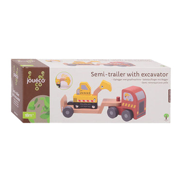 Joueco jouéco oplegger met graafmachine.