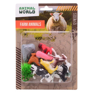 Johntoy animal world - boerderij dieren speelset 12-delig op kaart