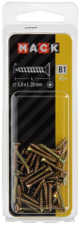 Afbeelding laden in galerijviewer, Mack 1017217 - spaanplaatschroef vz kop geelverz.45 st 3,0 x 20 mm | 10 stuks
