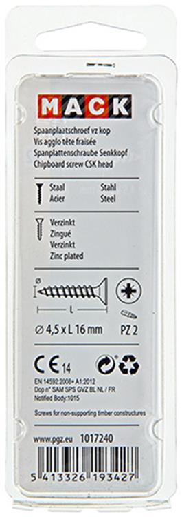 Afbeelding laden in galerijviewer, Mack 1017240 - spaanplaatschroef vz kop geelverz.26 st 4,5 x 16 mm | 10 stuks
