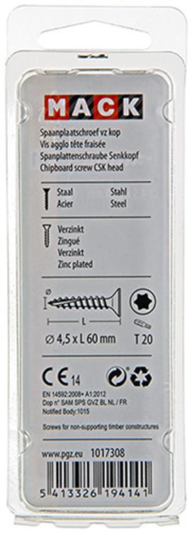 Afbeelding laden in galerijviewer, Mack 1017308 - spaanplschr.vzkop-zelfb. geelverz.10 st 4,5 x 60 mm | 10 stuks
