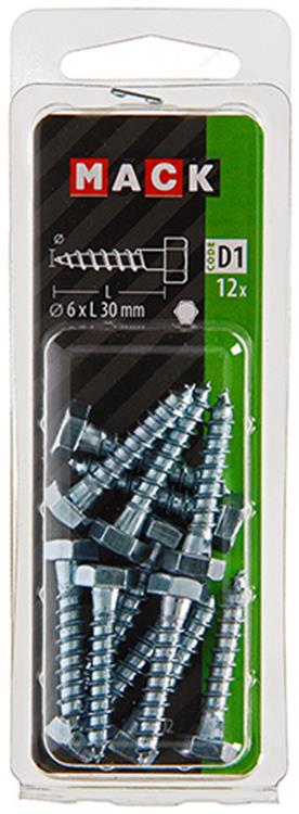 Afbeelding laden in galerijviewer, Mack 1017402 - houtdraadbout staal verzinkt 12 st 6 x 30 mm | 10 stuks
