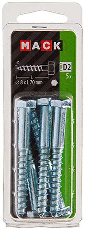 Afbeelding laden in galerijviewer, Mack 1017417 - houtdraadbout staal verzinkt 5 st 8 x 70 mm | 5 stuks
