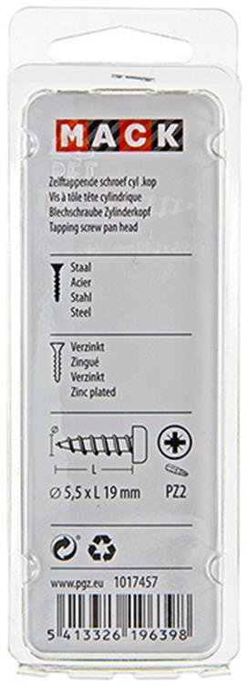 Afbeelding laden in galerijviewer, Mack 1017457 - zelftappende schroef cyl kop verz. 10st 5,5 x 19 mm | 10 stuks

