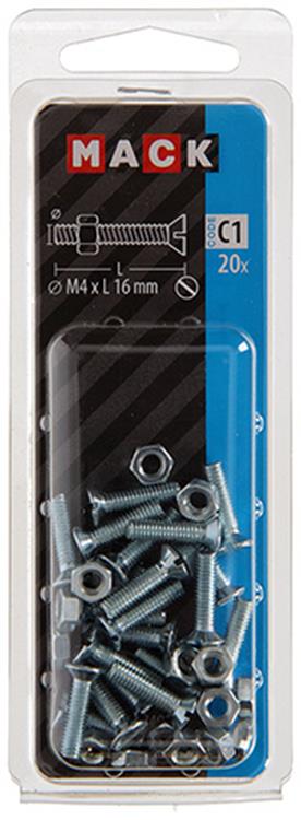 Afbeelding laden in galerijviewer, Mack 1017491 - metaalschroef verz. kop + moer verz. 20st m4 x 16 mm | 10 stuks
