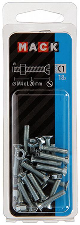 Afbeelding laden in galerijviewer, Mack 1017492 - metaalschroef verz. kop + moer verz. 18st m4 x 20 mm | 10 stuks
