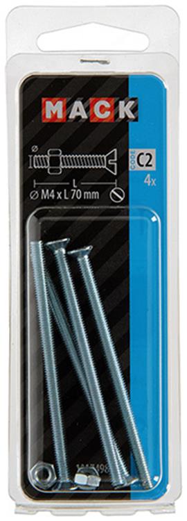 Afbeelding laden in galerijviewer, Mack 1017498 - metaalschroef verz. kop + moer verz. 4 st m4 x 70 mm | 10 stuks
