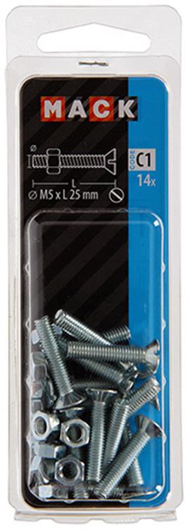 Afbeelding laden in galerijviewer, Mack 1017501 - metaalschroef verz. kop + moer verz. 14st m5 x 25 mm | 10 stuks
