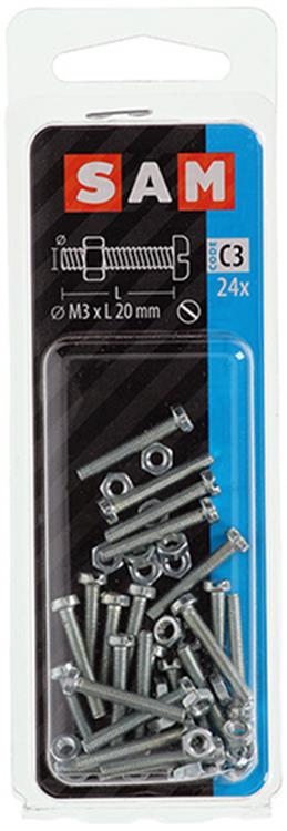 Afbeelding laden in galerijviewer, Mack 1017516 - metaalschroef cyl. kop + moer verz. 24 st m3 x 20 mm | 10 stuks
