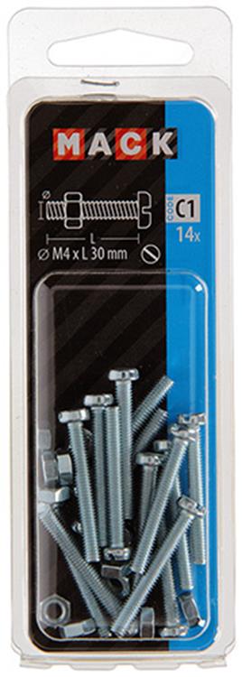 Load image into Gallery viewer, Mack 1017520 - metaalschroef cyl. kop + moer verz. 14 st m4 x 30 mm | 10 stuks
