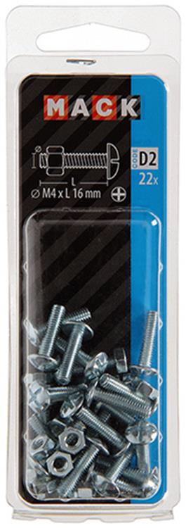 Afbeelding laden in galerijviewer, Mack 1017539 - kachelbout + moer staal verzinkt 22 st m4 x 16 mm | 10 stuks
