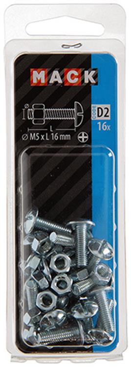 Afbeelding laden in galerijviewer, Mack 1017544 - kachelbout + moer staal verzinkt 16 st m5 x 16 mm | 10 stuks
