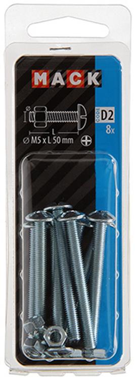 Afbeelding laden in galerijviewer, Mack 1017549 - kachelbout + moer staal verzinkt 8 st m5 x 50 mm | 5 stuks
