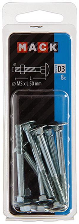 Afbeelding laden in galerijviewer, Mack 1017565 - houtbout + moer staal verzinkt8 st m5 x 50 mm | 5 stuks
