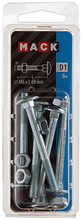 Afbeelding laden in galerijviewer, Mack 1017572 - houtbout + moer staal verzinkt6 st m6 x 60 mm | 5 stuks
