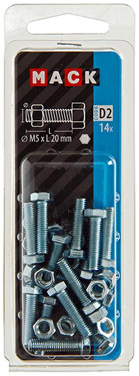 Afbeelding laden in galerijviewer, Mack 1017600 - tapbout + moer staal verzinkt 14 st m5 x 20 mm | 10 stuks
