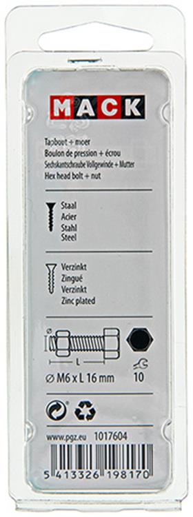 Afbeelding laden in galerijviewer, Mack 1017604 - tapbout + moer staal verzinkt 15 st m6 x 16 mm | 10 stuks
