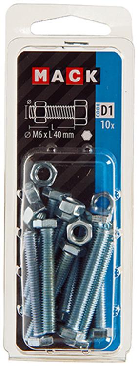 Afbeelding laden in galerijviewer, Mack 1017608 - tapbout + moer staal verzinkt 10 st m6 x 40 mm | 5 stuks
