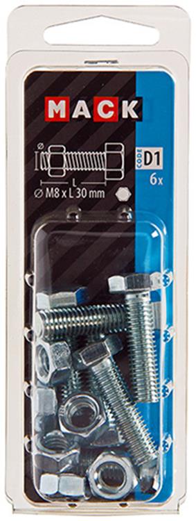 Afbeelding laden in galerijviewer, Mack 1017613 - tapbout + moer staal verzinkt 6 st m8 x 30 mm | 5 stuks
