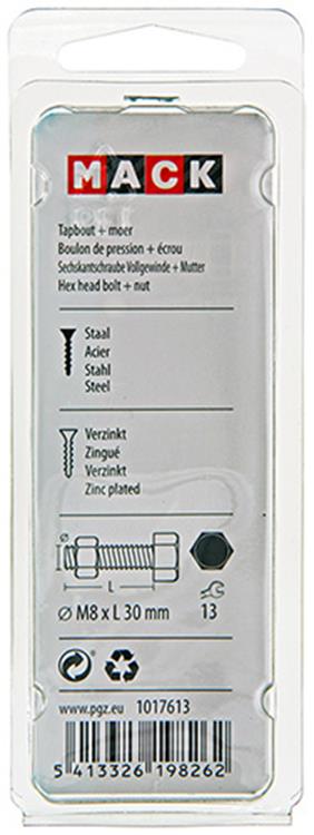 Afbeelding laden in galerijviewer, Mack 1017613 - tapbout + moer staal verzinkt 6 st m8 x 30 mm | 5 stuks
