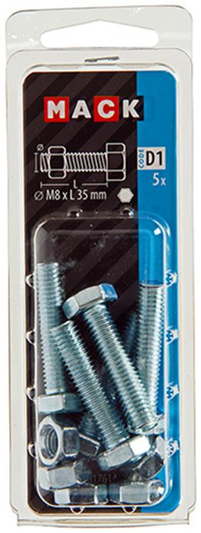 Afbeelding laden in galerijviewer, Mack 1017614 - tapbout + moer staal verzinkt 5 st m8 x 35 mm | 5 stuks
