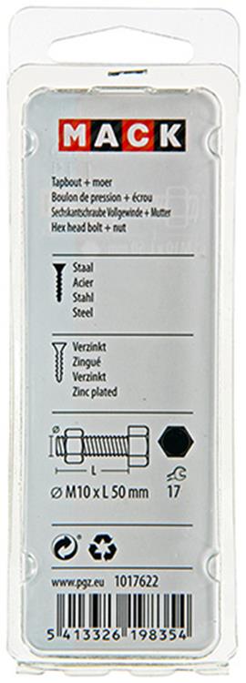 Afbeelding laden in galerijviewer, Mack 1017622 - tapbout + moer staal verzinkt 2 st m10 x 50 mm | 5 stuks
