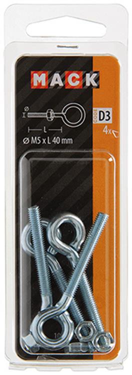 Load image into Gallery viewer, Mack 1017790 - schroefoog metrisch + moer verzinkt 4 st m5 x 40 mm | 10 stuks
