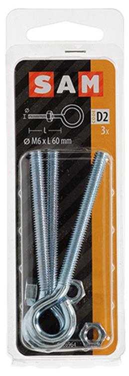 Load image into Gallery viewer, Mack 1017792 - schroefoog metrisch + moer verzinkt 3 st m6 x 60 mm | 10 stuks
