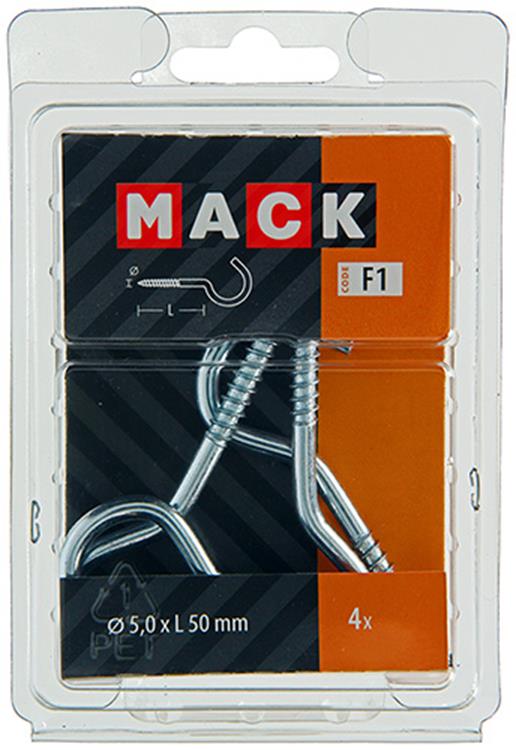Mack 1017803 - schroefhaak staal verzinkt 4st 5,0 x 50 mm | 5 stuks