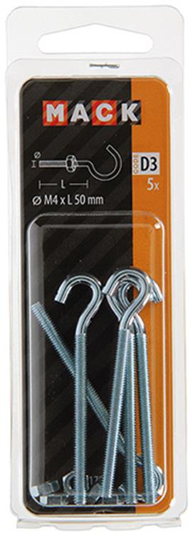 Afbeelding laden in galerijviewer, Mack 1017809 - schroefhaak metrisch + moer verziinkt 5st m4 x 50 mm | 10 stuks
