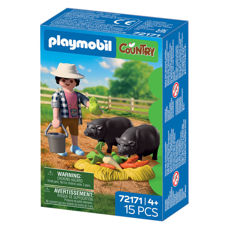 Load image into Gallery viewer, Playmobil country boerderij speelgoed boer met hangbuikzwijn 72171.
