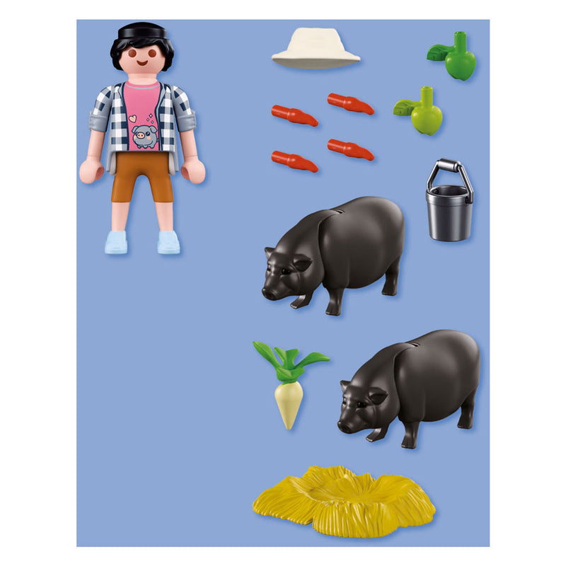 Load image into Gallery viewer, Playmobil country boerderij speelgoed boer met hangbuikzwijn 72171.

