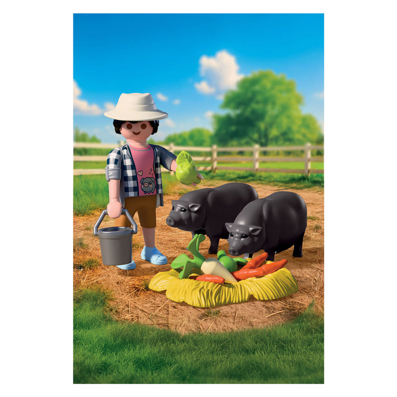 Load image into Gallery viewer, Playmobil country boerderij speelgoed boer met hangbuikzwijn 72171.
